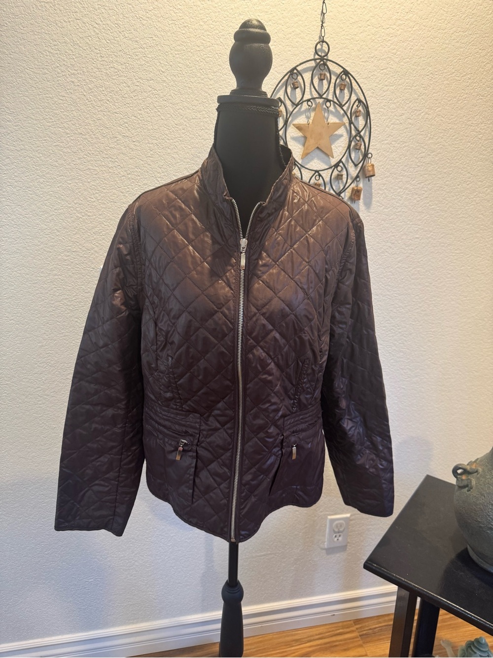 Chico's Quilted Utility Jacket in Deep Brown